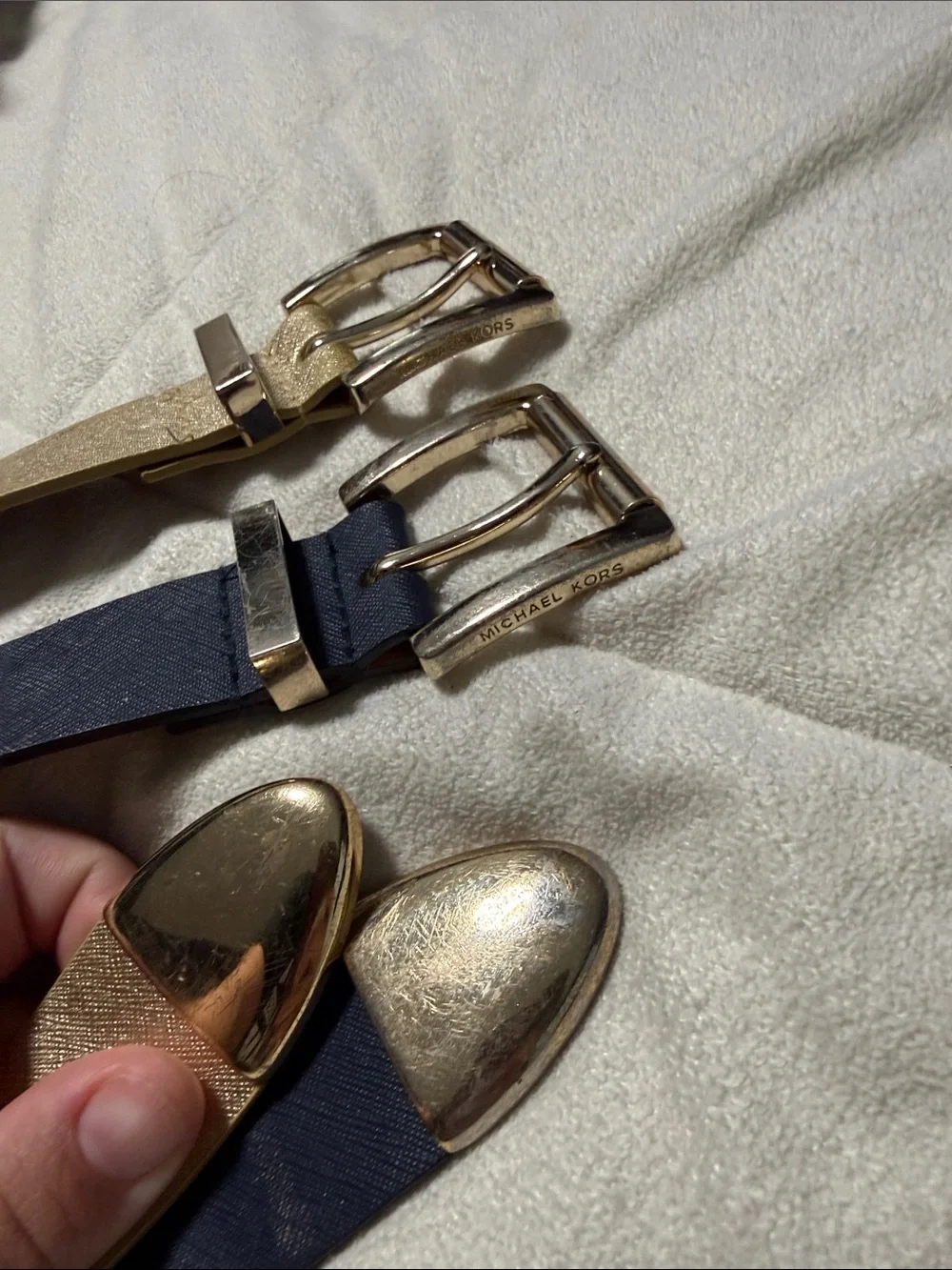 Michael Kors Gold and Blue Women's Leather Belt Set